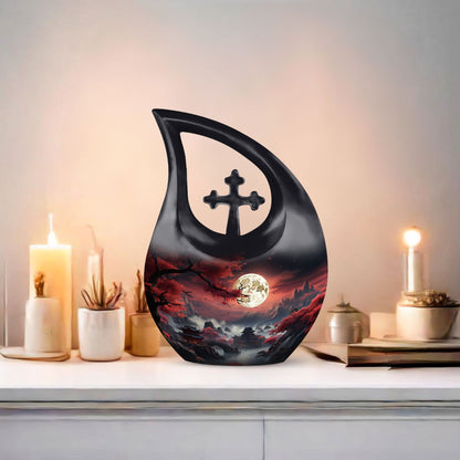 10-Inch Moonlit Sakura Sanctuary Cross Drop Memorial Urn