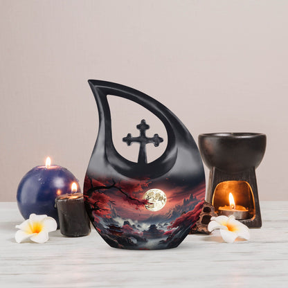 10-Inch Moonlit Sakura Sanctuary Cross Drop Memorial Urn