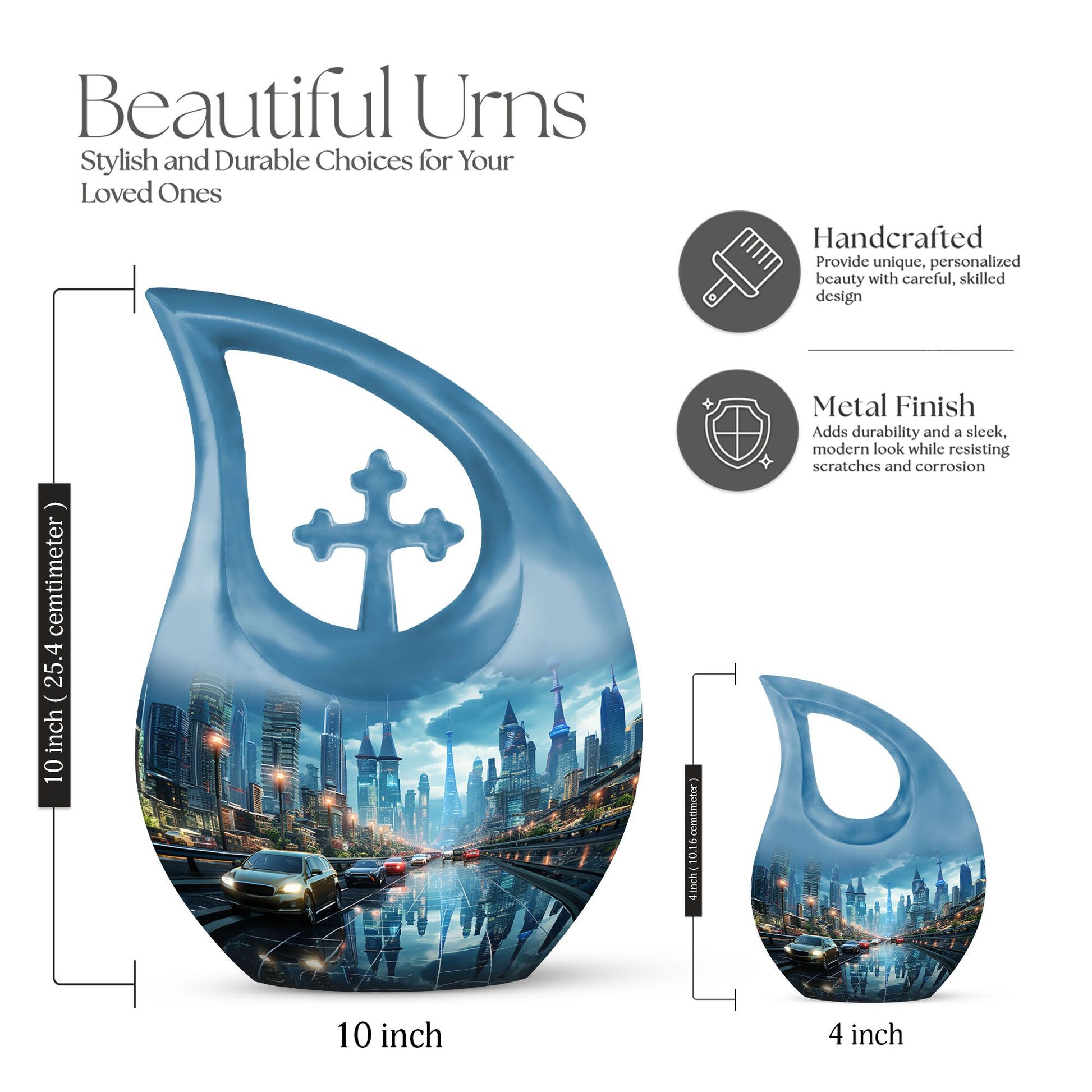 10-inch Aluminium Cityscape At Dusk Urn 