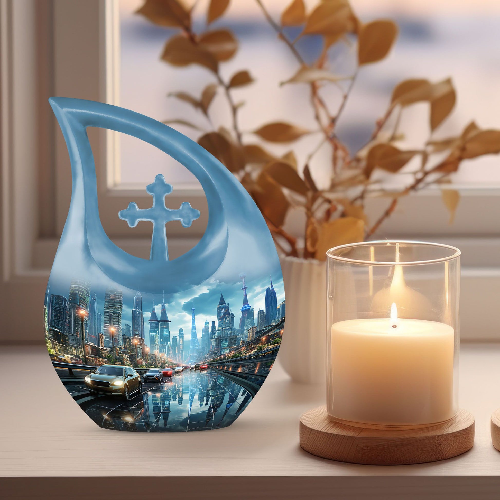 10-inch Aluminium Cityscape At Dusk Urn 