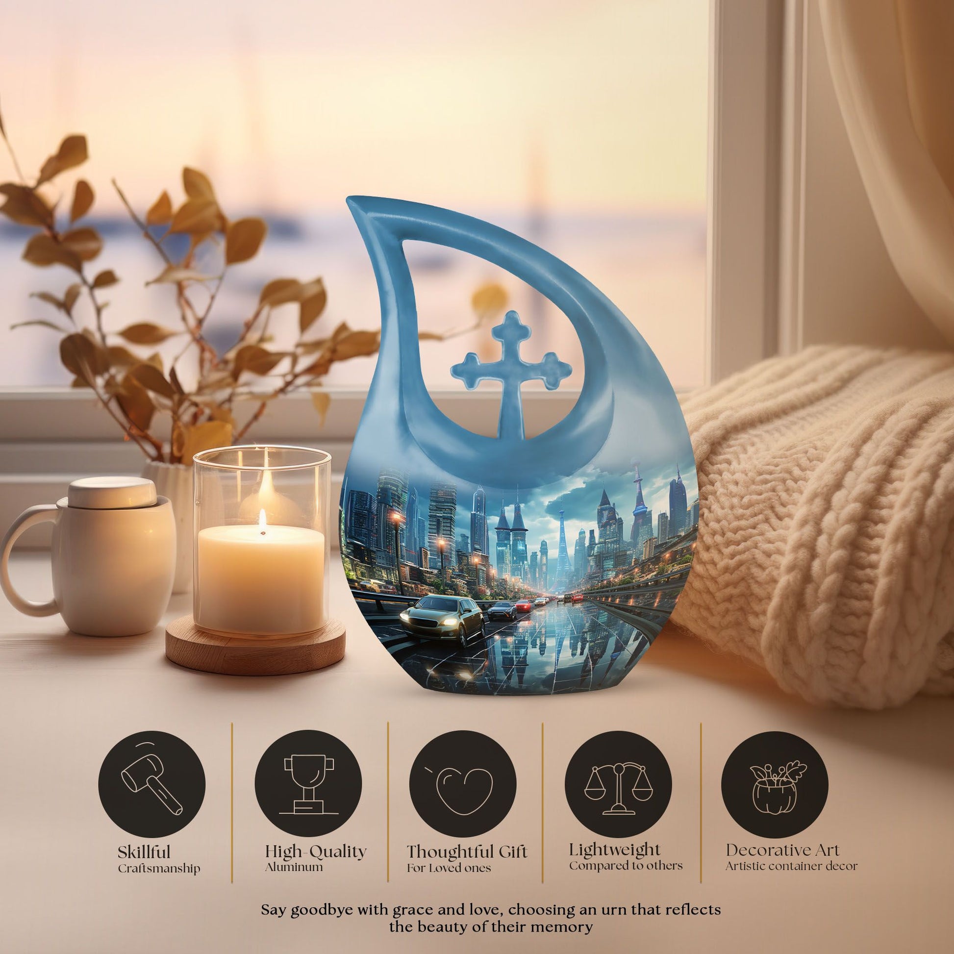 10-inch Aluminium Cityscape At Dusk Urn 