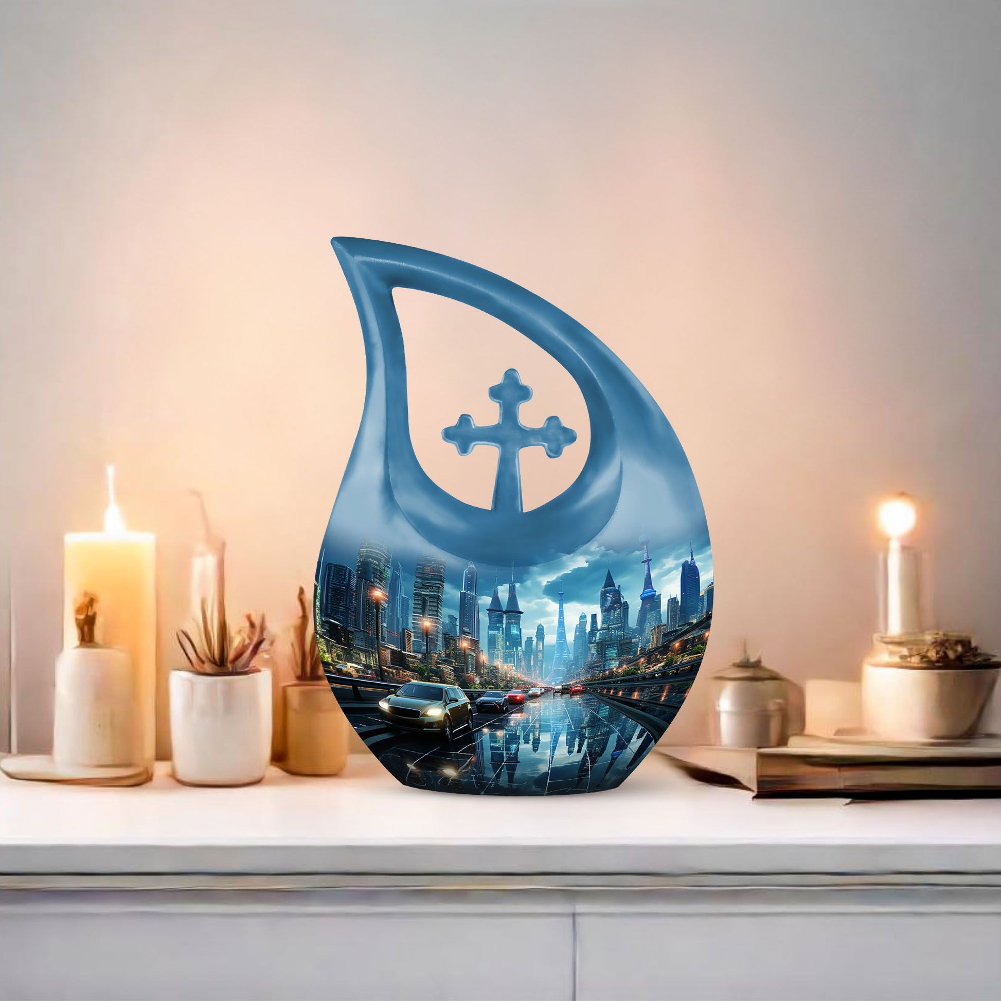 10-inch Aluminium Cityscape At Dusk Urn 