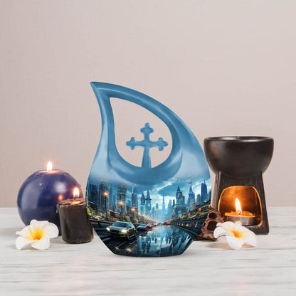 10-inch Aluminium Cityscape At Dusk Urn 