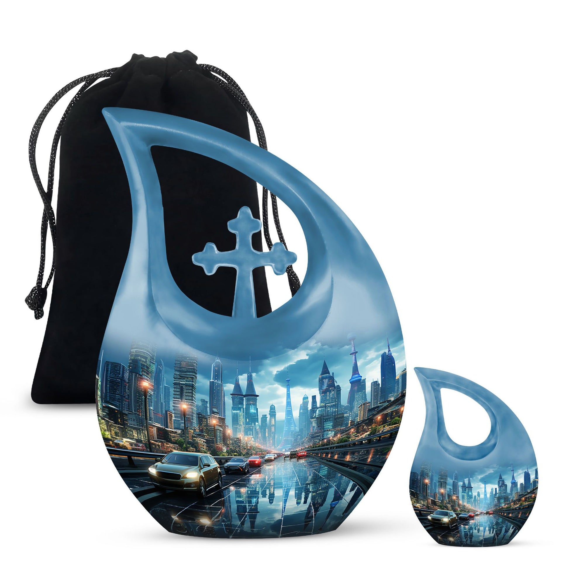 10-inch Aluminium Cityscape At Dusk Urn 