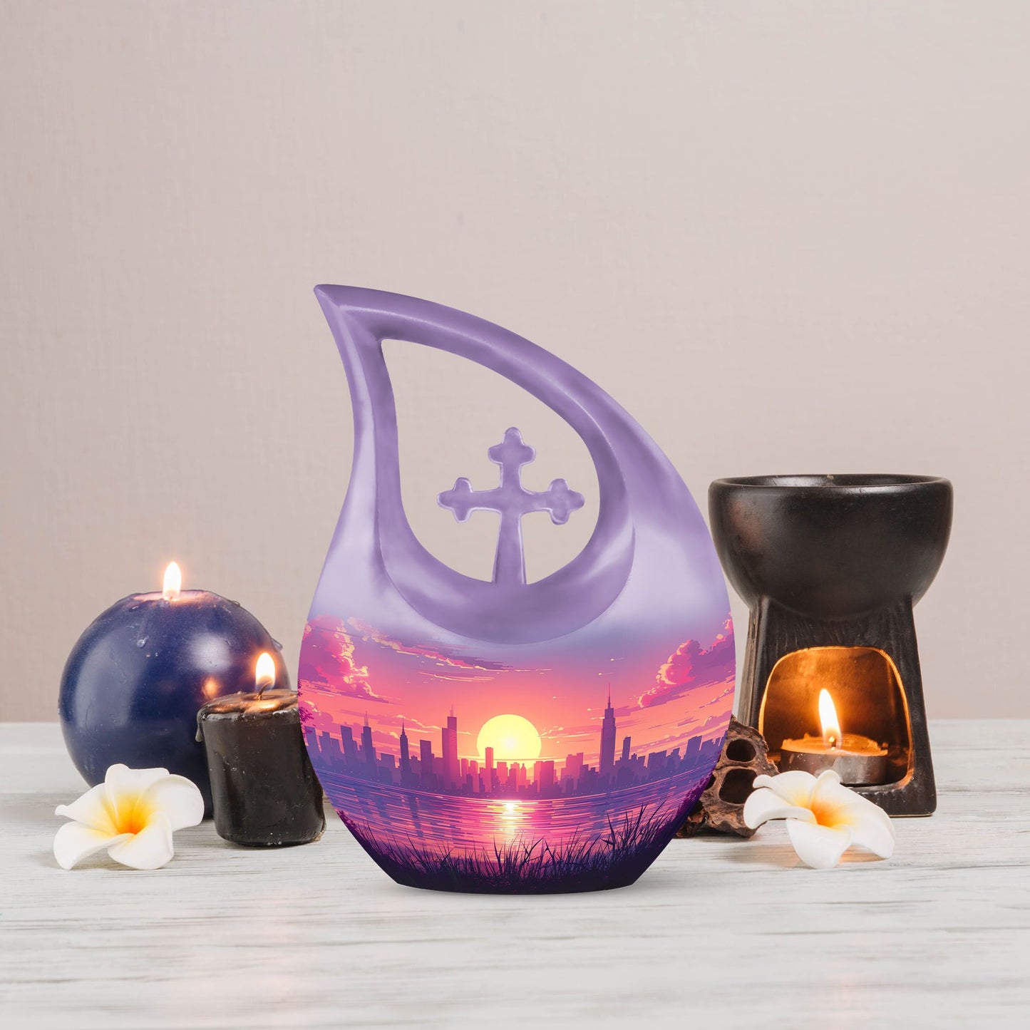 10-inch Urban Oasis, purple Cross Drop design large urn 