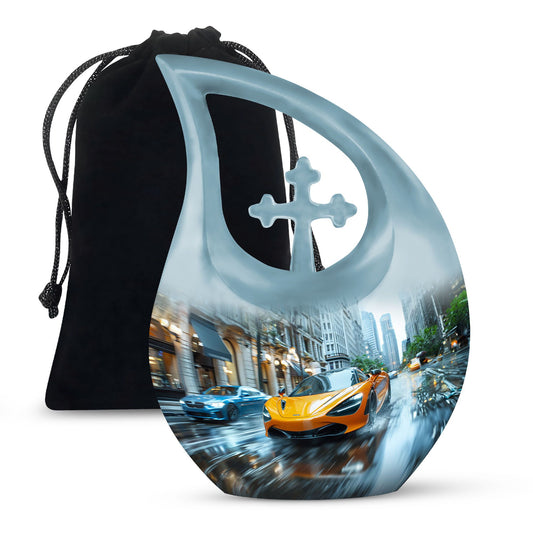 10-inch Supercars Glide Through design urn