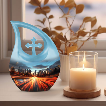 Dusk To Dawn, 10 inch cross drop mini cremation urn