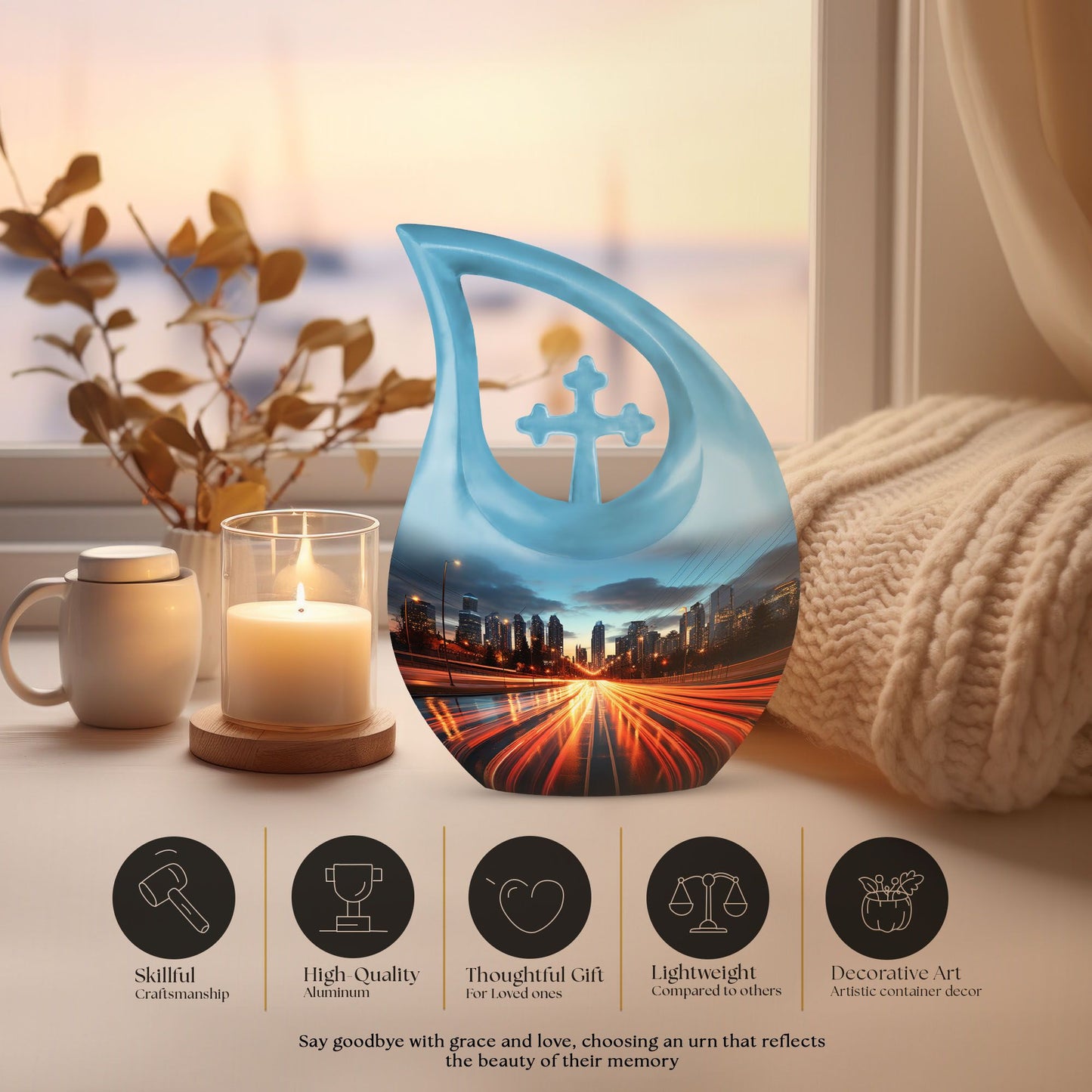Dusk To Dawn, 10 inch cross drop mini cremation urn