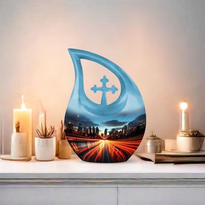 Dusk To Dawn, 10 inch cross drop mini cremation urn