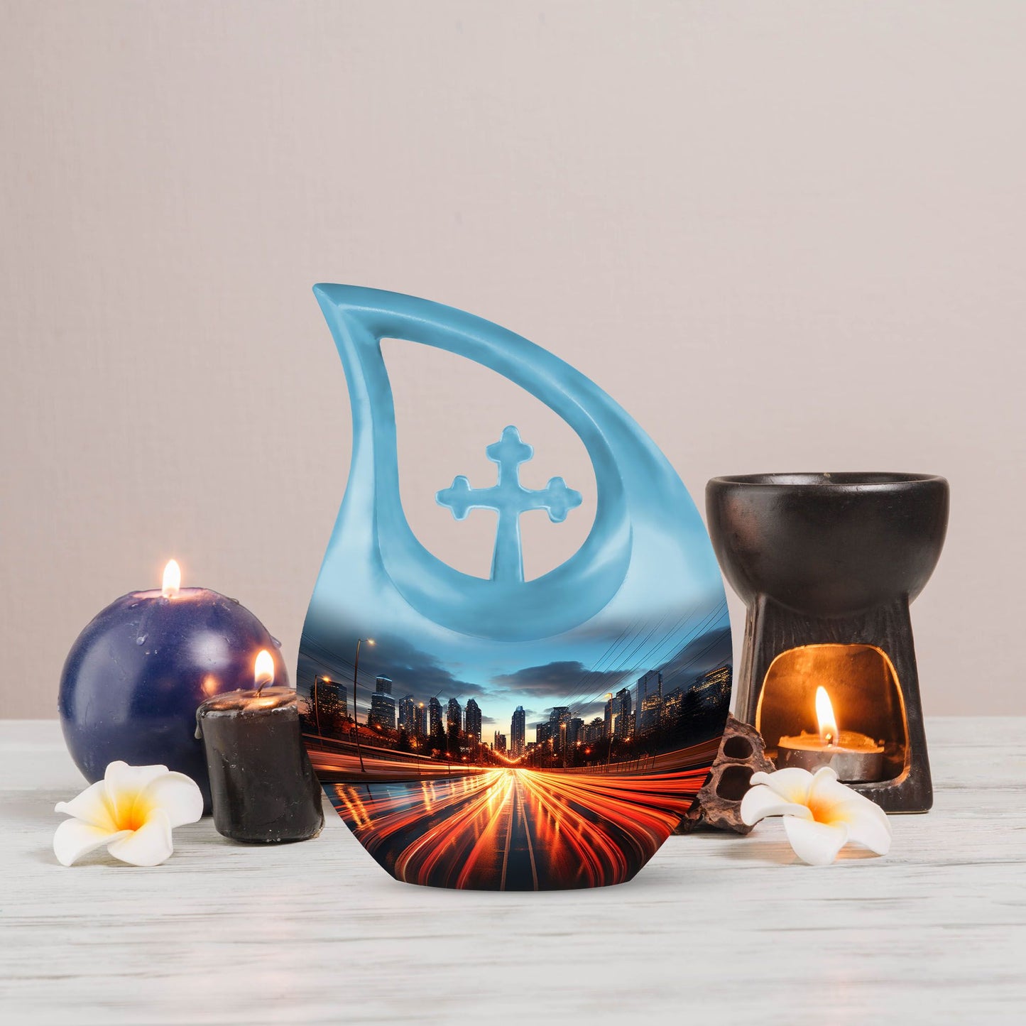 Dusk To Dawn, 10 inch cross drop mini cremation urn