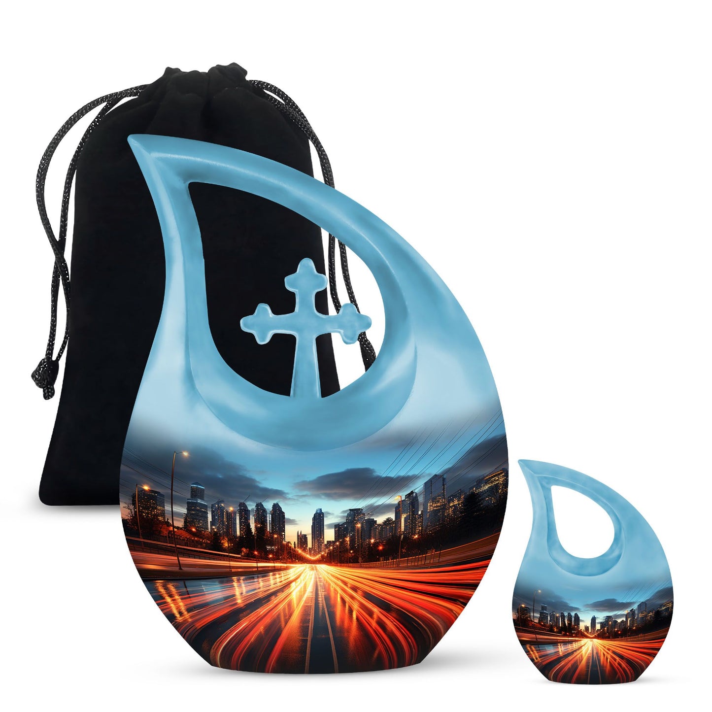 Dusk To Dawn, 10 inch cross drop mini cremation urn