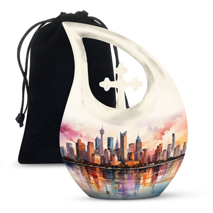 10 inch Watercolor Skyline Urban Urn 