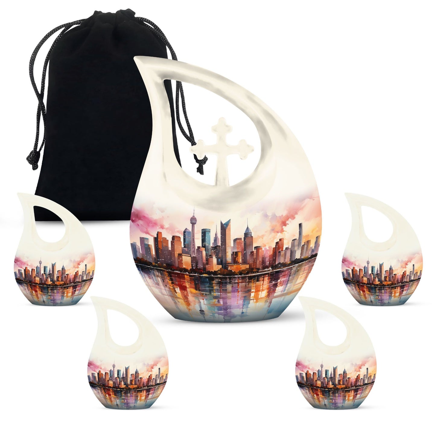 10 inch Watercolor Skyline Urban Urn 