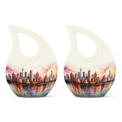 10 inch Watercolor Skyline Urban Urn 