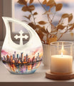 10 inch Watercolor Skyline Urban Urn 