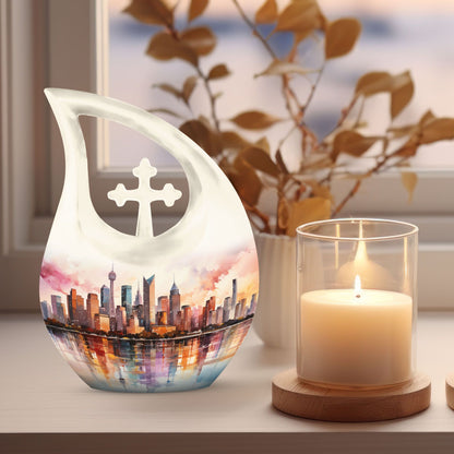 10 inch Watercolor Skyline Urban Urn 