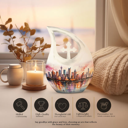 10 inch Watercolor Skyline Urban Urn 