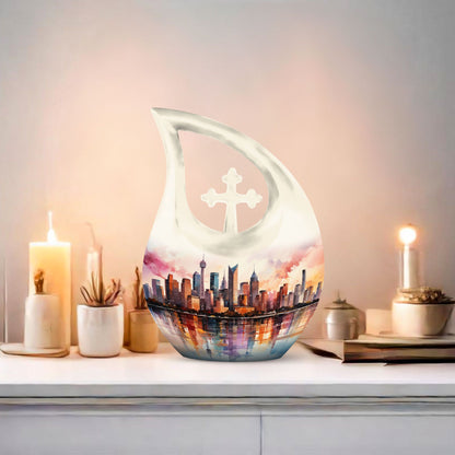 10 inch Watercolor Skyline Urban Urn 