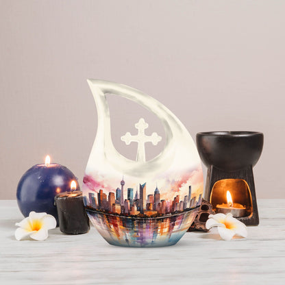 10 inch Watercolor Skyline Urban Urn 