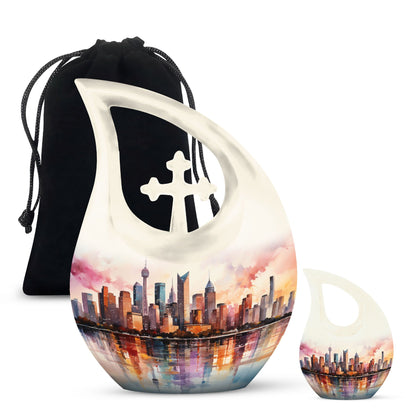 10 inch Watercolor Skyline Urban Urn 