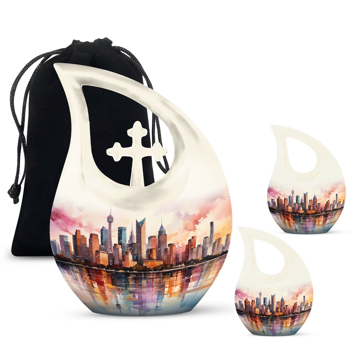 10 inch Watercolor Skyline Urban Urn 