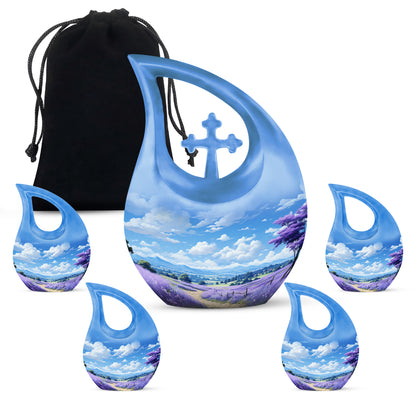 Blue Personalized Lavender Cremation Urn for Human Ashes - 10-inch, 200 cu in - Yatskia