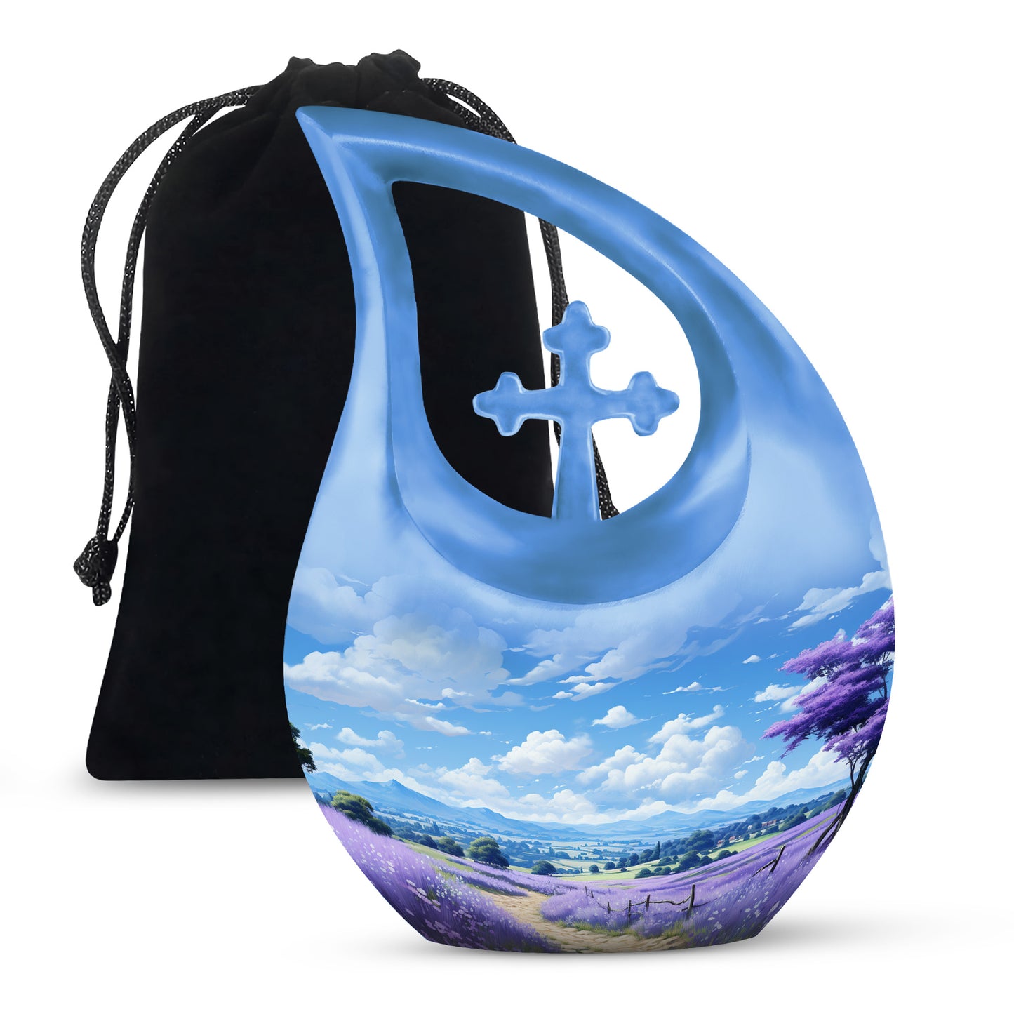 Blue Personalized Lavender Cremation Urn for Human Ashes - 10-inch, 200 cu in - Yatskia