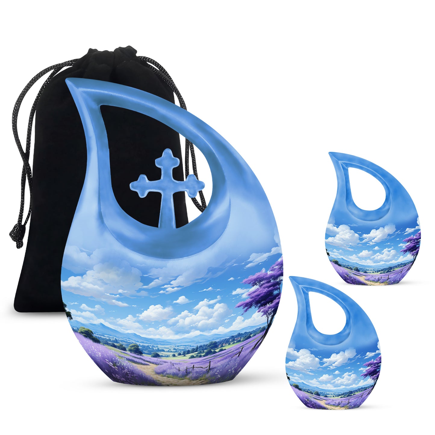Blue Personalized Lavender Cremation Urn for Human Ashes - 10-inch, 200 cu in - Yatskia