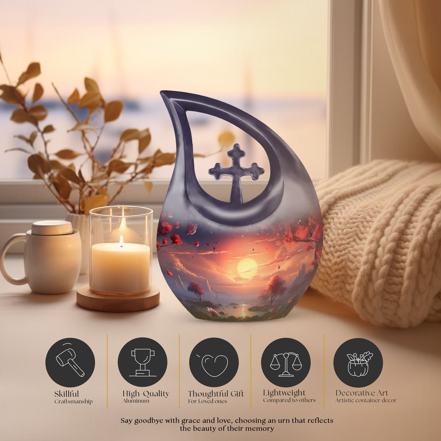 Cross Drop Sunset Whispers Among Urn