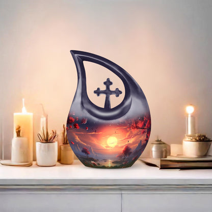 Cross Drop Sunset Whispers Among Urn