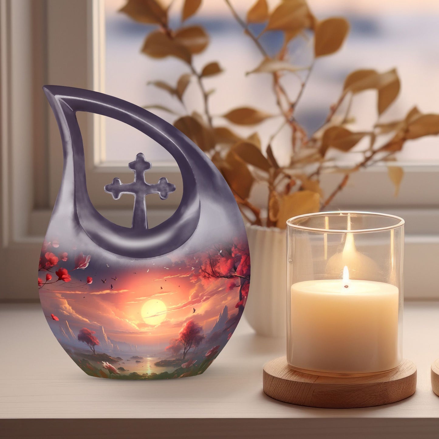 Cross Drop Sunset Whispers Among Urn