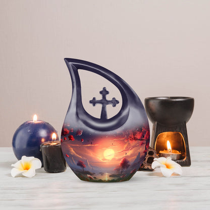 Cross Drop Sunset Whispers Among Urn