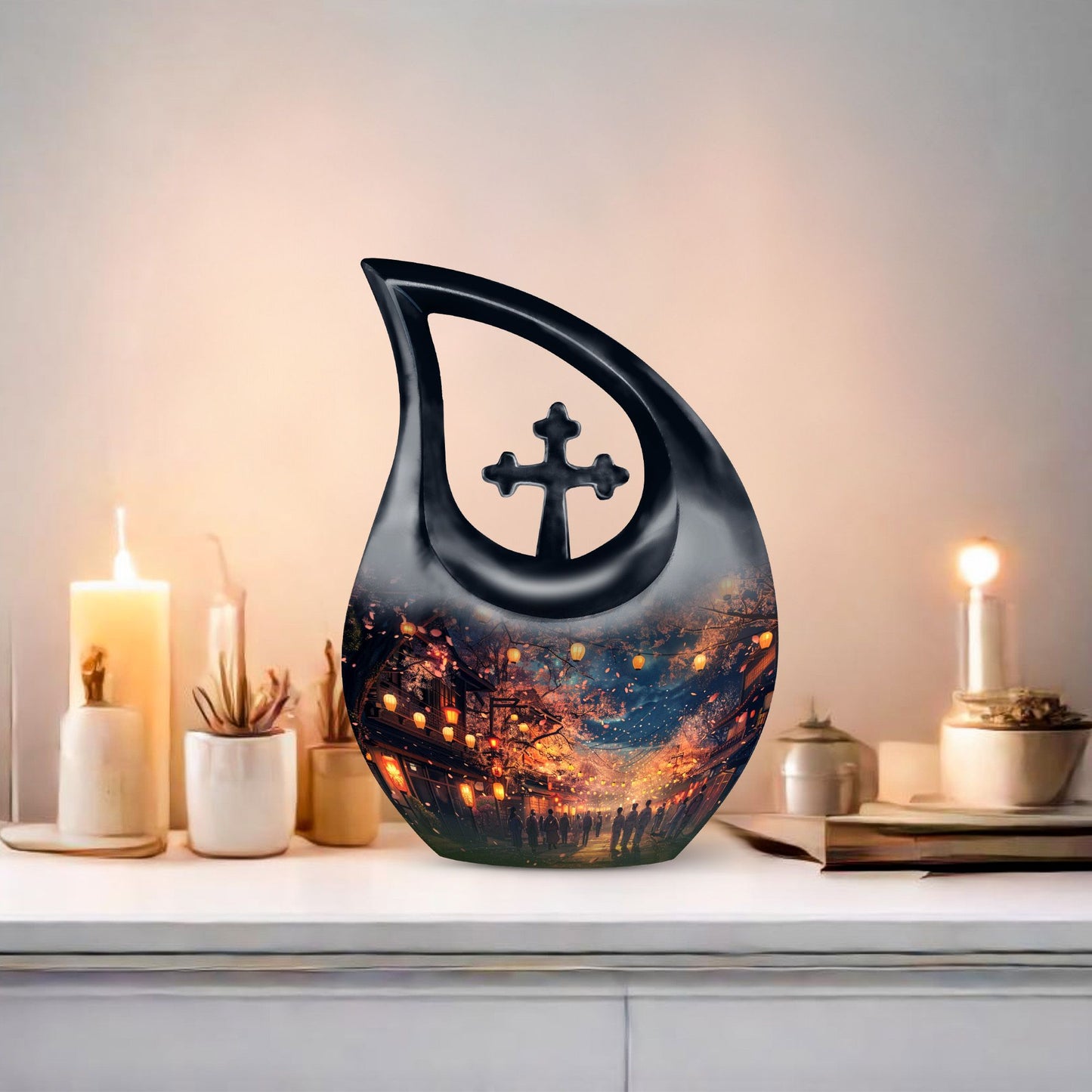 Aluminium Lanterns Aglow In Urn