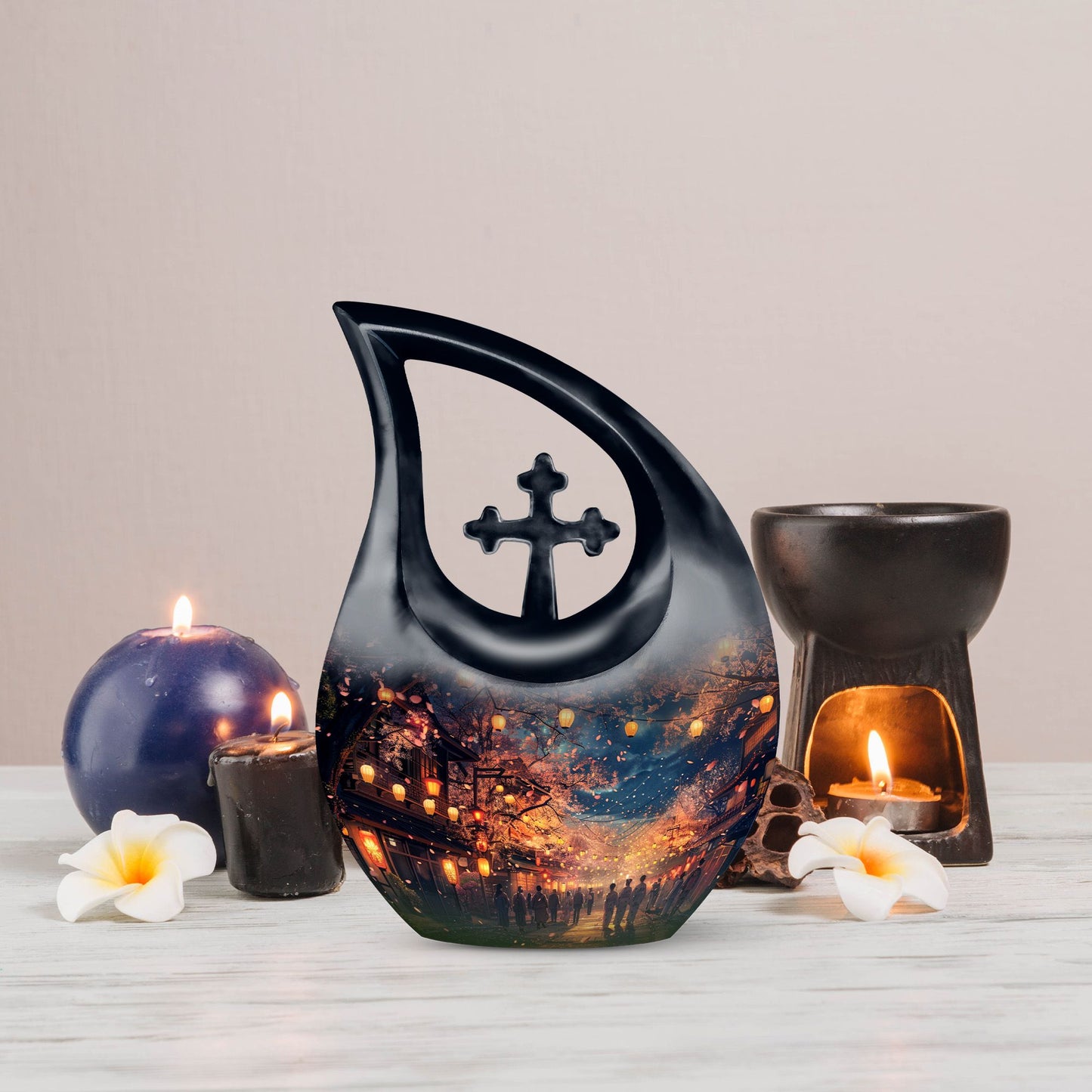 Aluminium Lanterns Aglow In Urn
