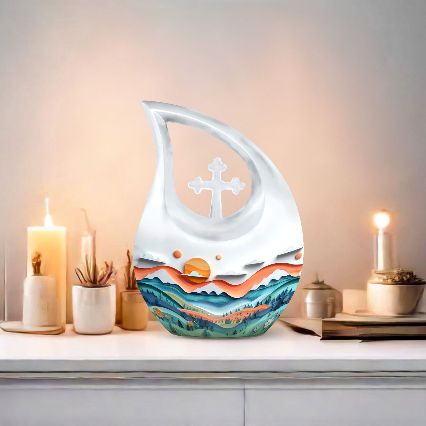 Paper Waves Serene Urn.