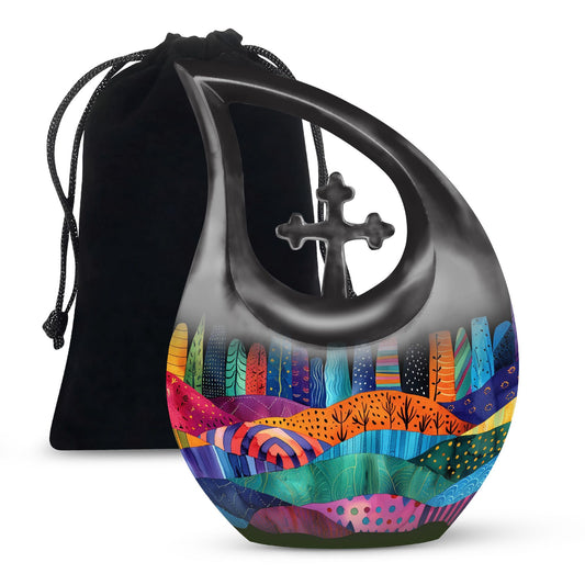 Vibrant Textile Landscape 10 Inch Aluminium Urn