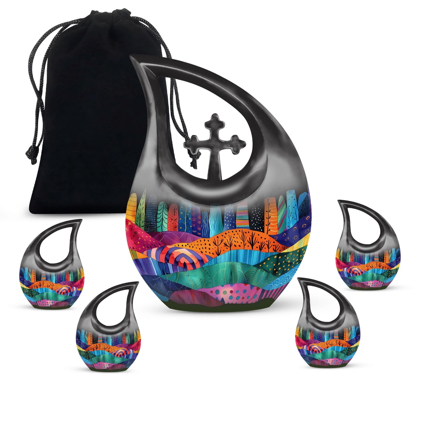 Vibrant Textile Landscape 10 Inch Aluminium Urn