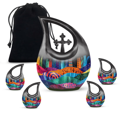 Vibrant Textile Landscape 10 Inch Aluminium Urn