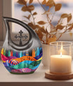 Vibrant Textile Landscape 10 Inch Aluminium Urn