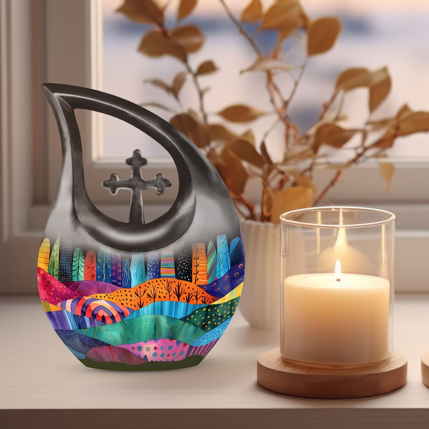 Vibrant Textile Landscape 10 Inch Aluminium Urn
