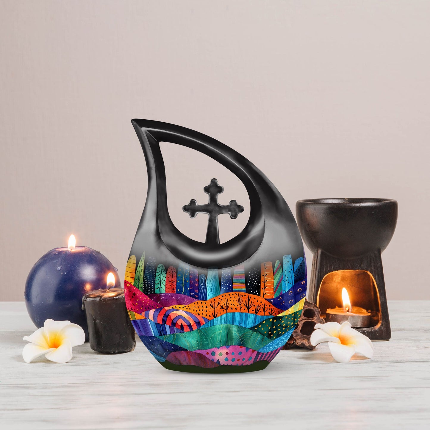 Vibrant Textile Landscape 10 Inch Aluminium Urn