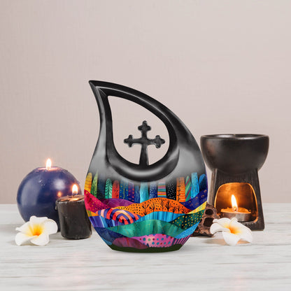 Vibrant Textile Landscape 10 Inch Aluminium Urn