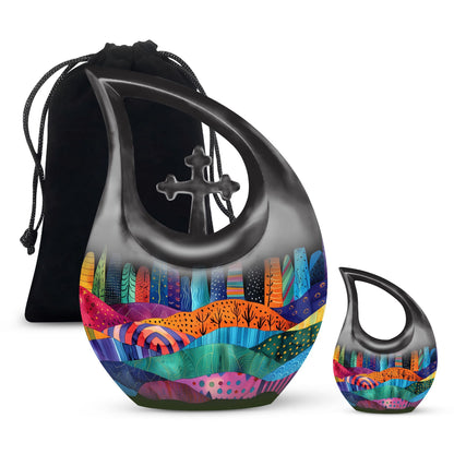 Vibrant Textile Landscape 10 Inch Aluminium Urn