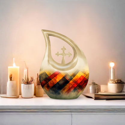 10 inch Rustic Diamond Tapestry Urn