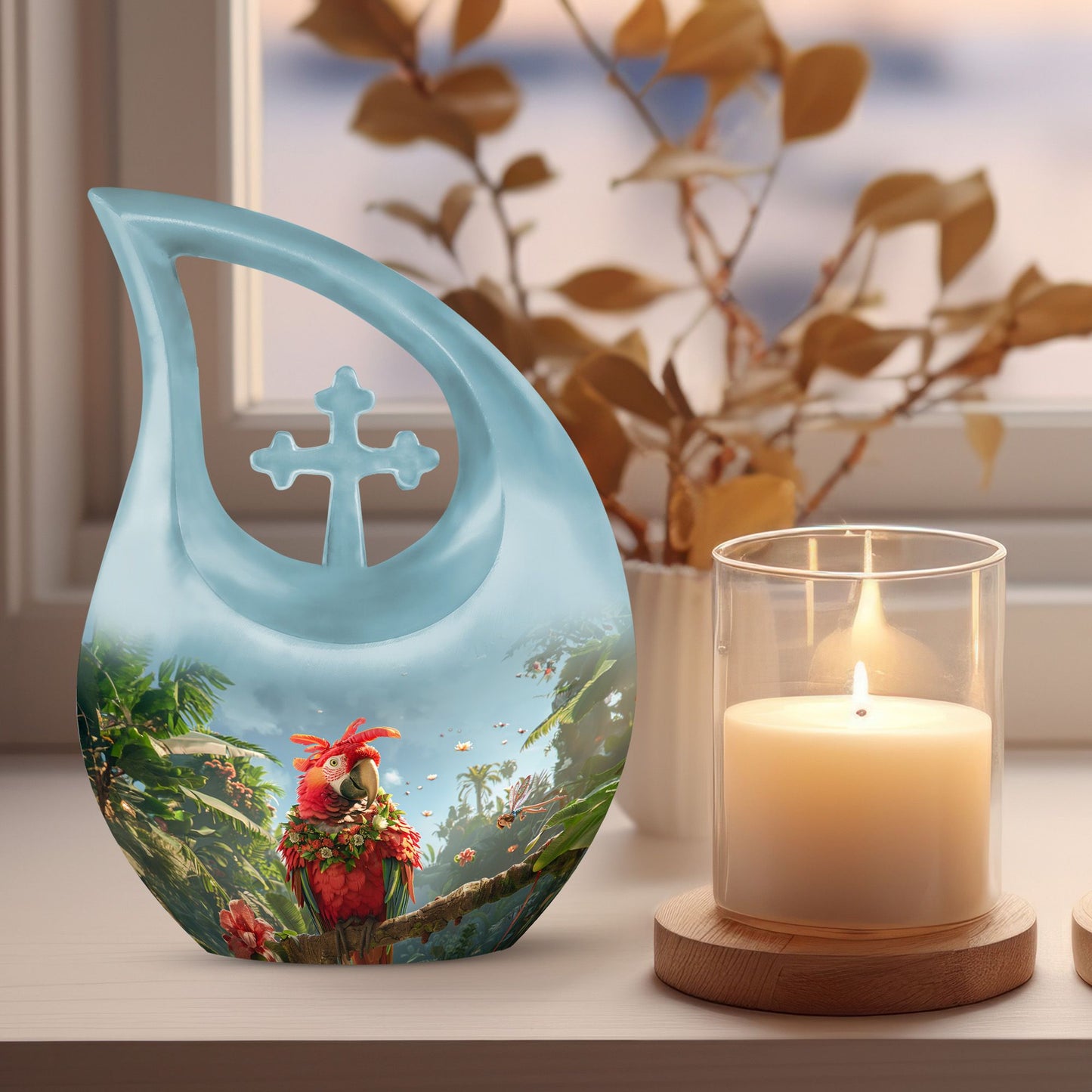 Floral Parrot Haven Memorial Urn