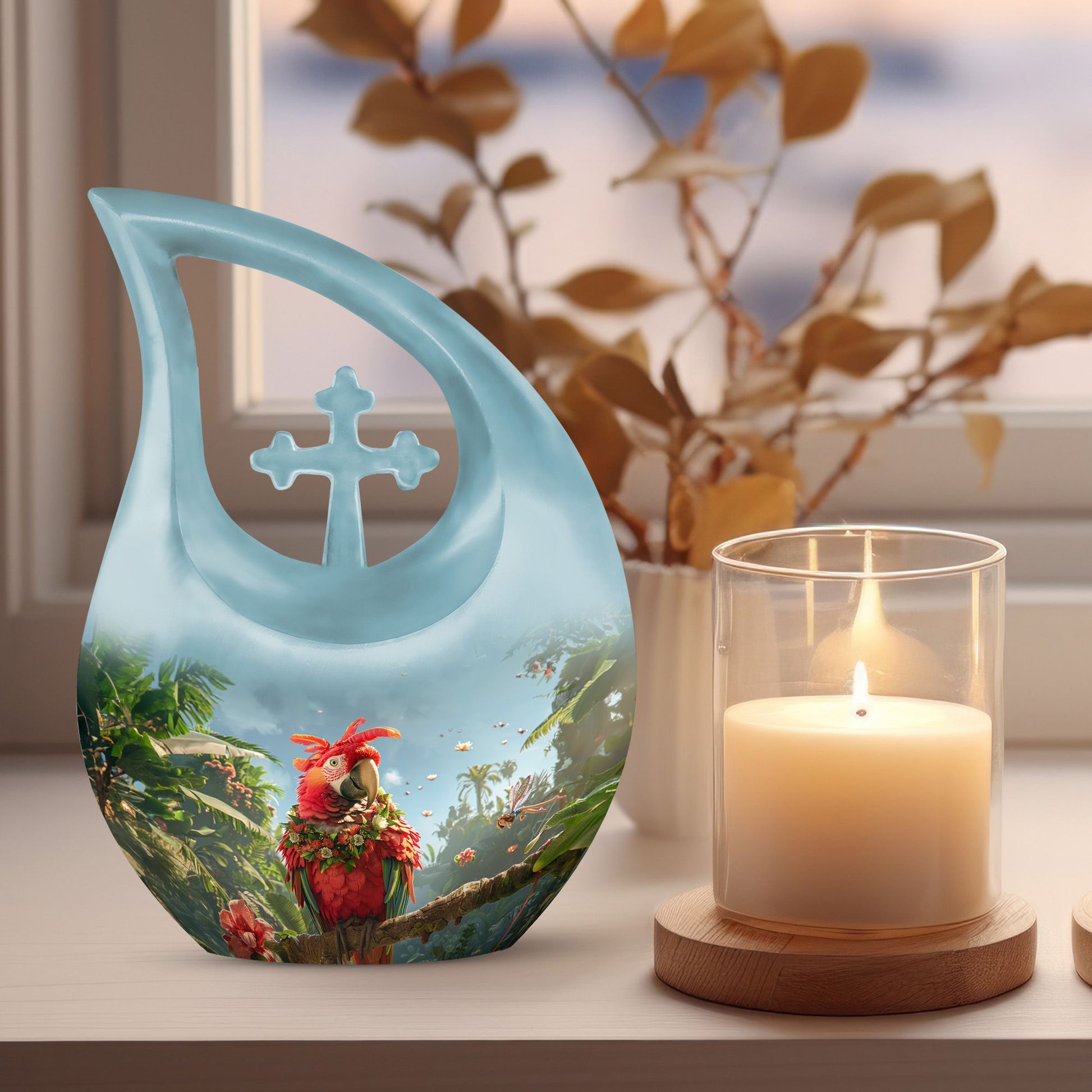 Floral Parrot Haven Memorial Urn