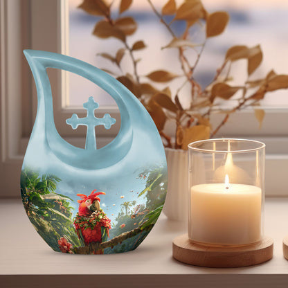 Floral Parrot Haven Memorial Urn