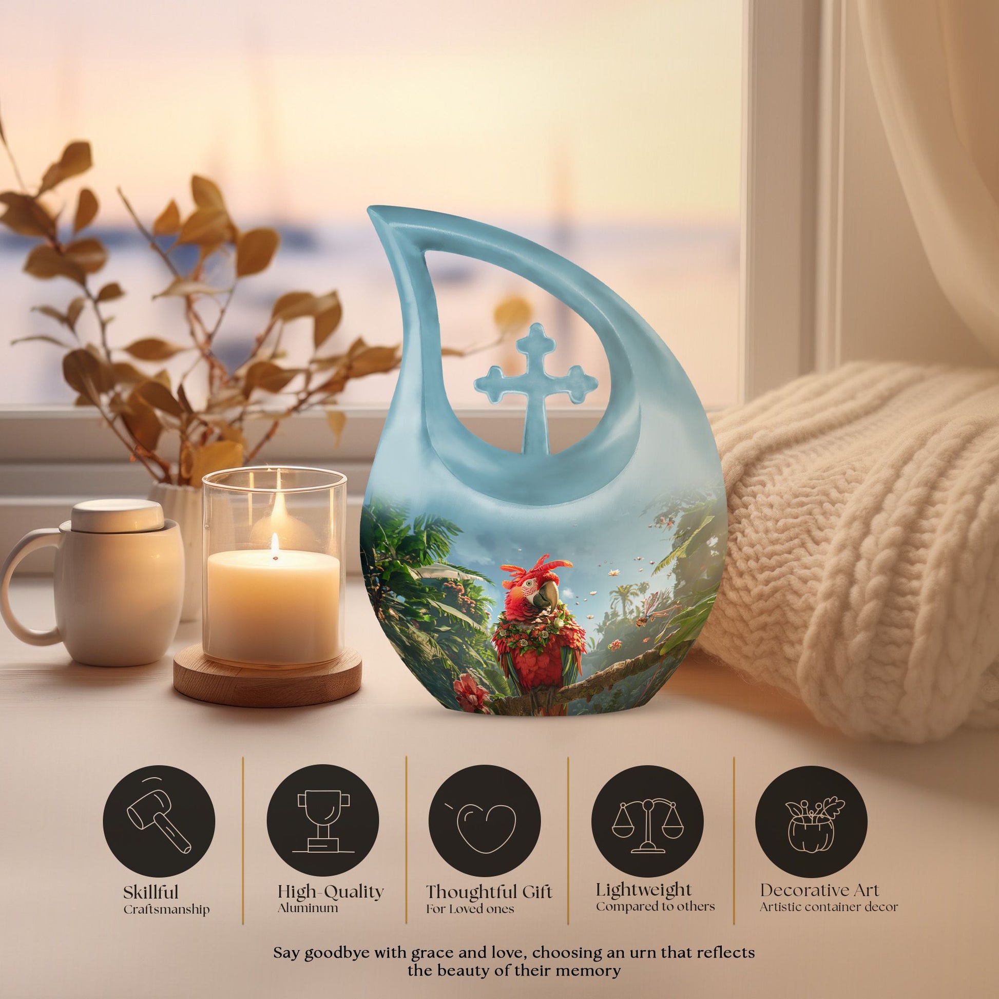 Floral Parrot Haven Memorial Urn