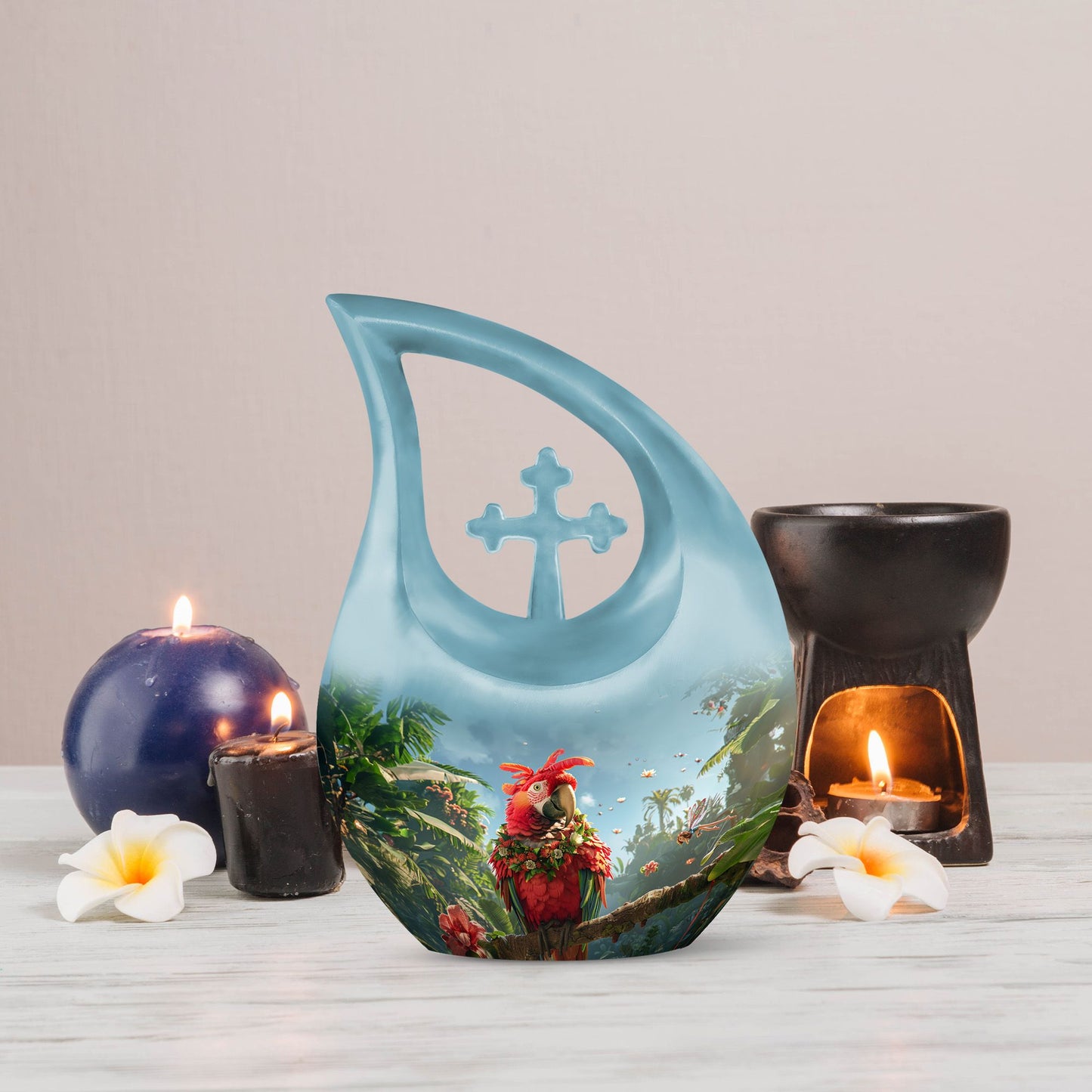 Floral Parrot Haven Memorial Urn