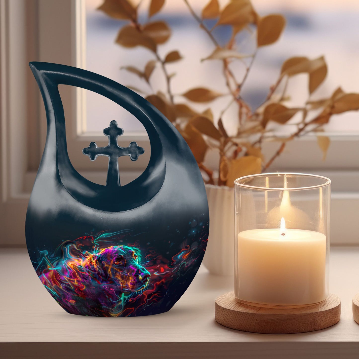 Dog Aura Cross Drop Memorial Urn 